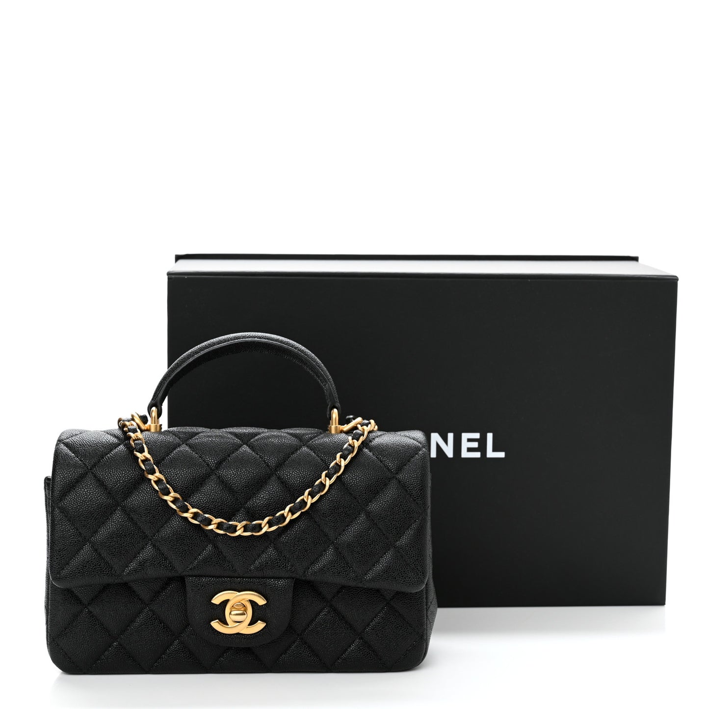 Caviar Quilted Mini Top Handle Rectangular Flap Black