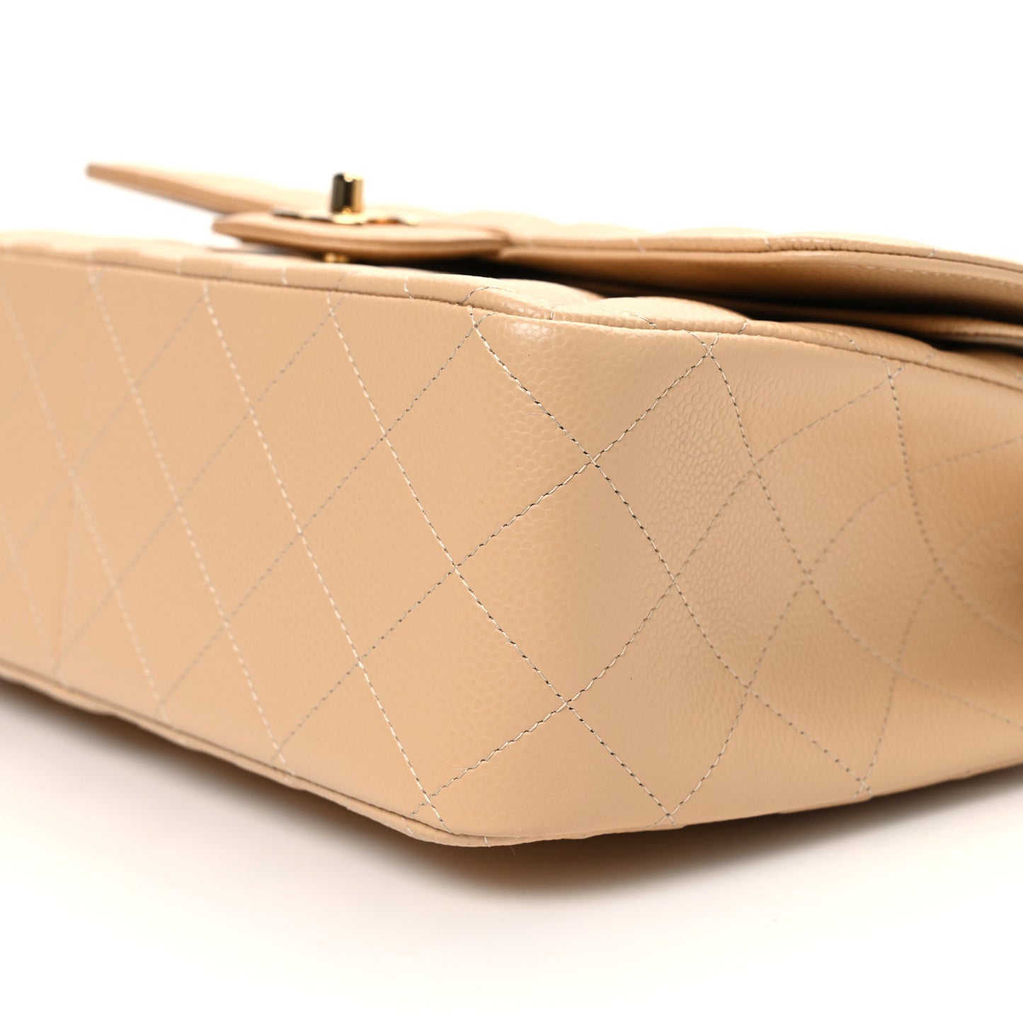Caviar Quilted Jumbo Double Flap Beige