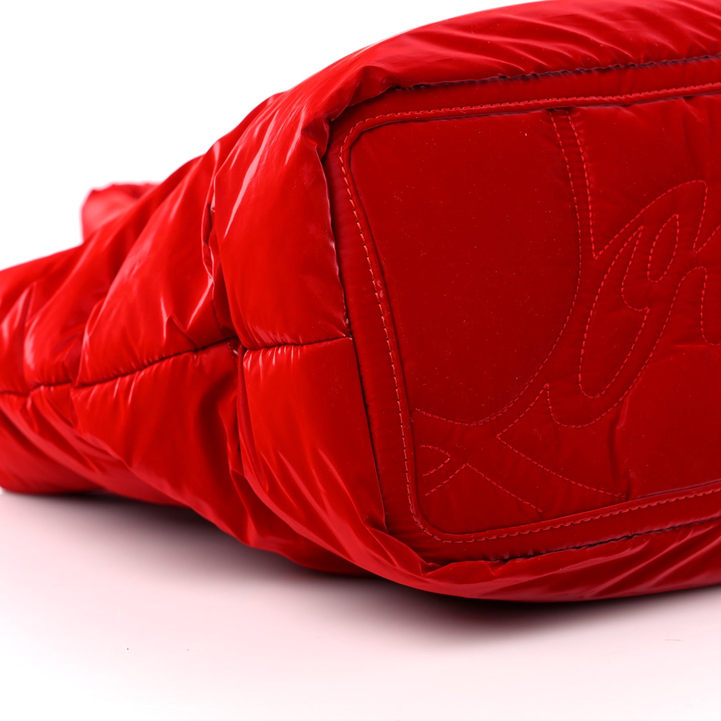 Nylon Padded Gloss Large Cabamoon Tote Red