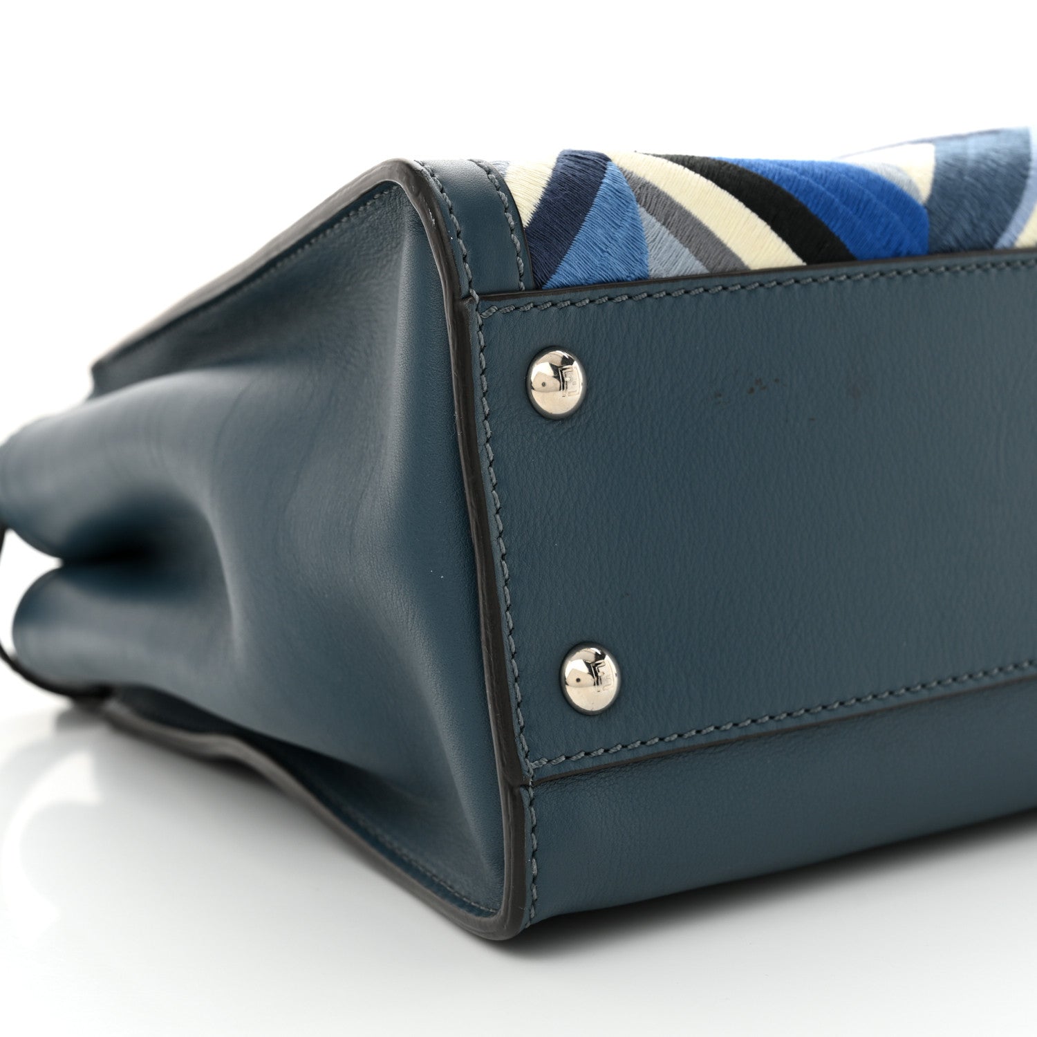 Fendi Calfskin Geometric Embroidered Medium Peekaboo Iconic Satchel Pavone Palladio 9 of 10