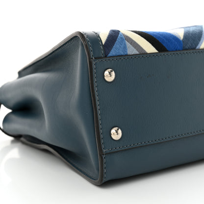 Fendi Calfskin Geometric Embroidered Medium Peekaboo Iconic Satchel Pavone Palladio 9 of 10