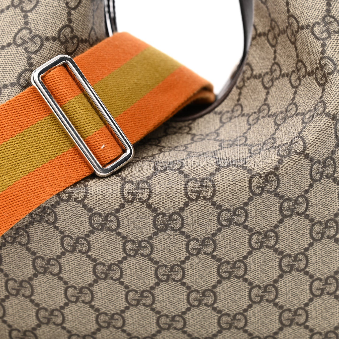 GG Supreme Monogram Textured Calfskin Web Large Attache Shoulder Bag Beige Ebony New Acero