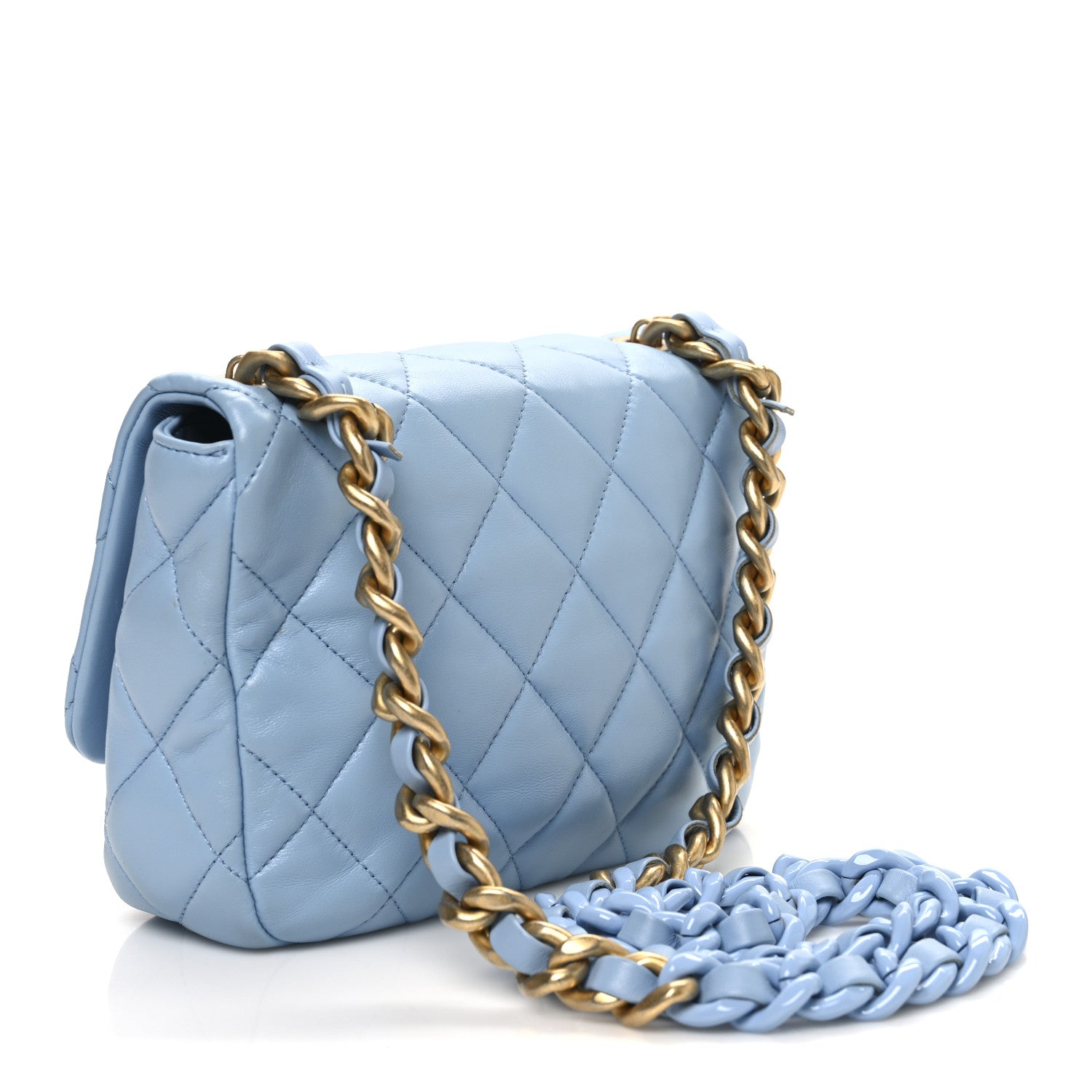 Chanel Lambskin Quilted Small Lacquered Chain Flap Light Blue 2 of 9