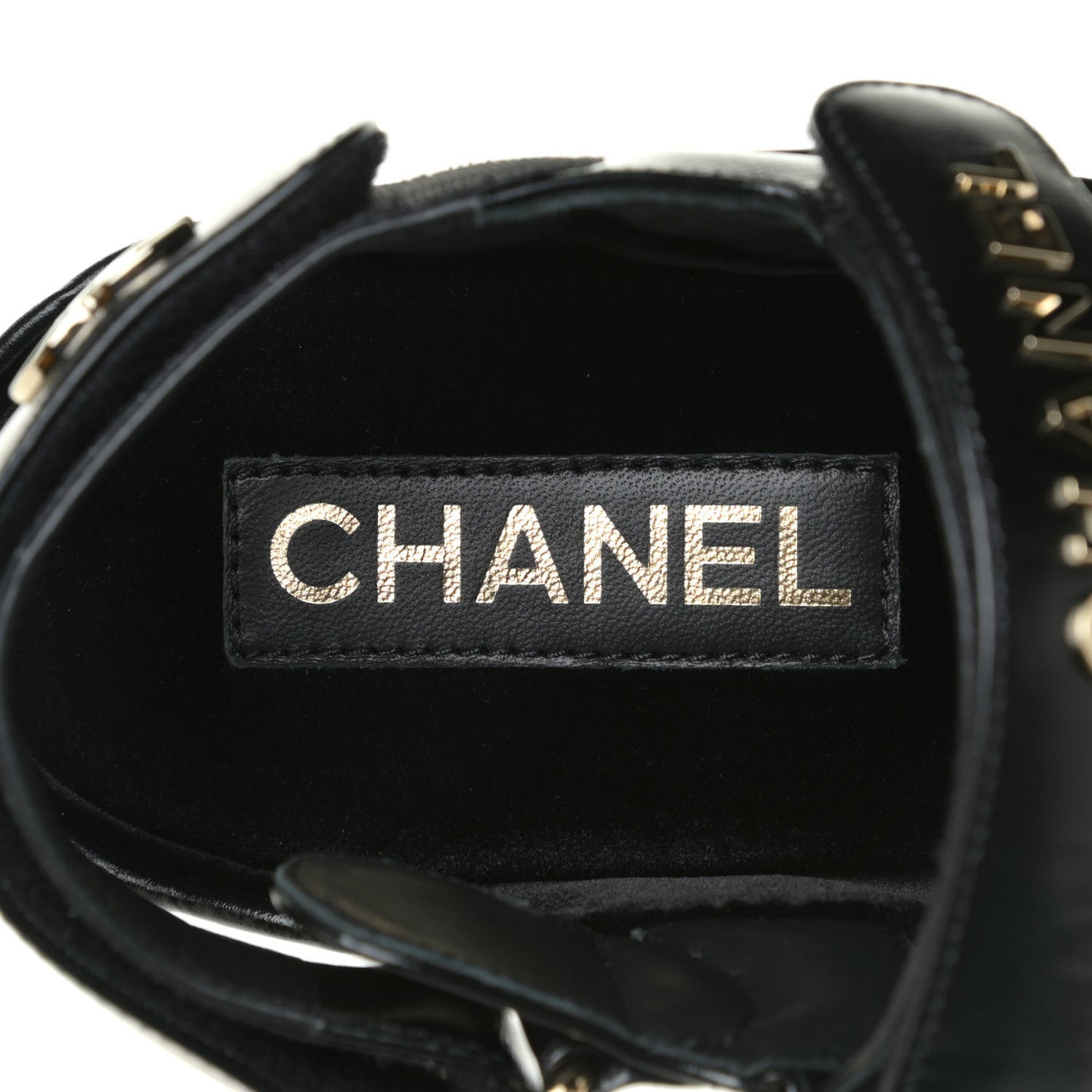Shiny Calfskin Logo Platform Sandals 38 Black