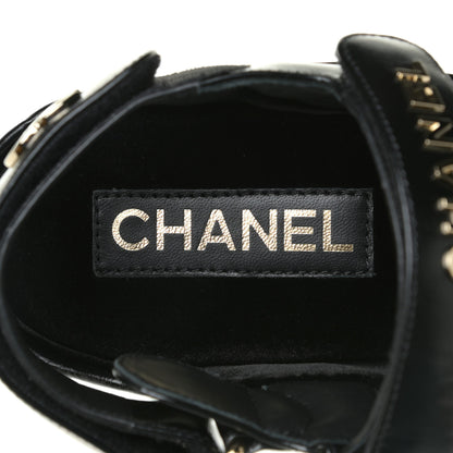 Chanel Shiny Calfskin Logo Platform Sandals 38 Black 11 of 12