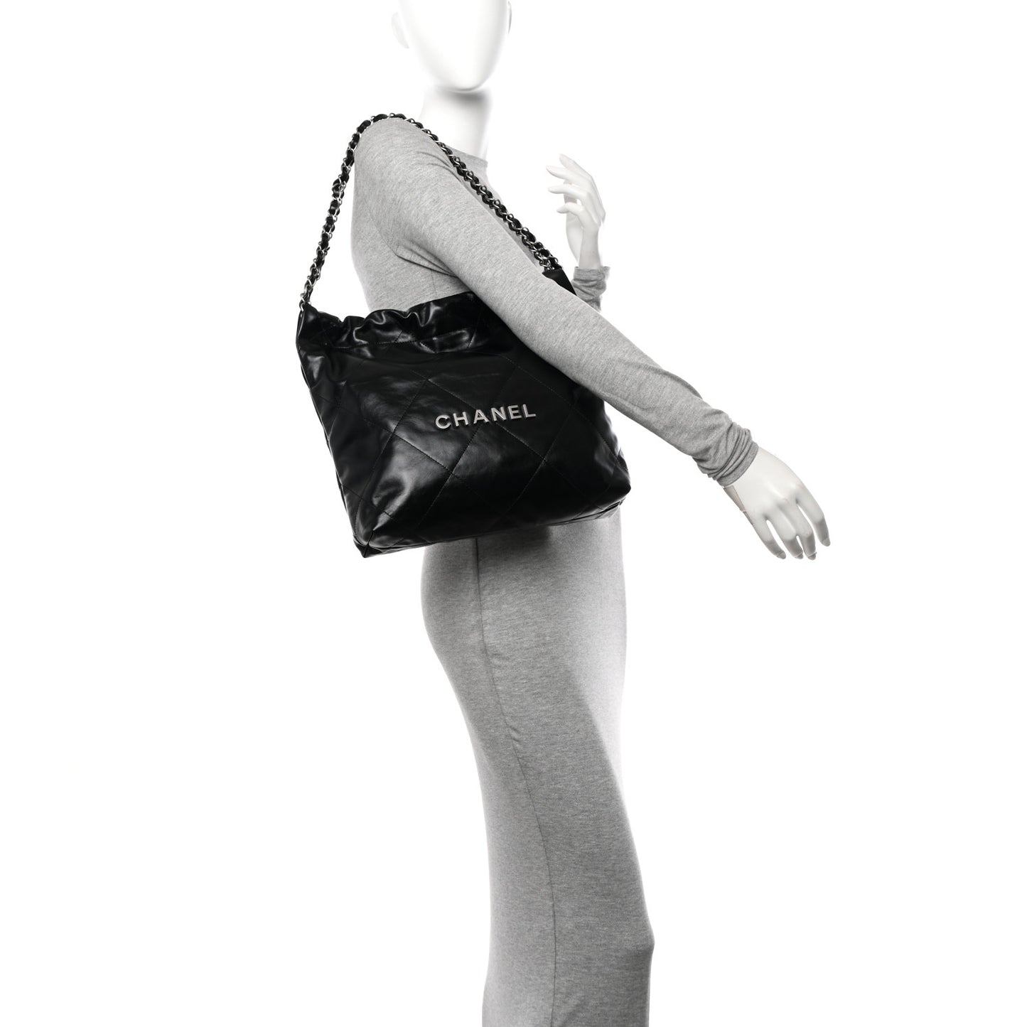 Shiny Calfskin Quilted Small Chanel 22 Black