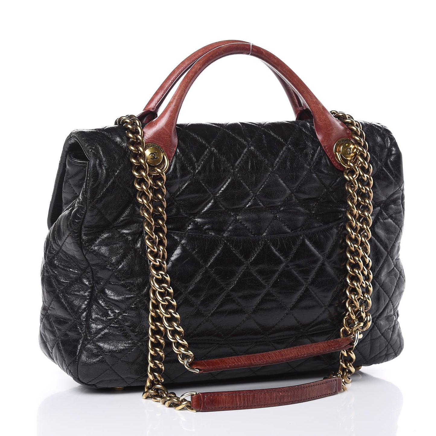 Glazed Calfskin Castle Rock Large Flap Black Burgundy