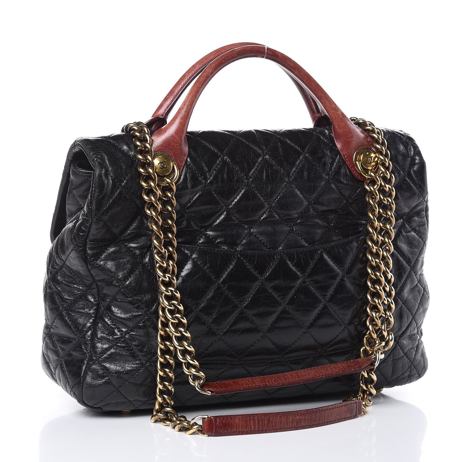 Chanel Glazed Calfskin Castle Rock Large Flap Black Burgundy 3 of 19