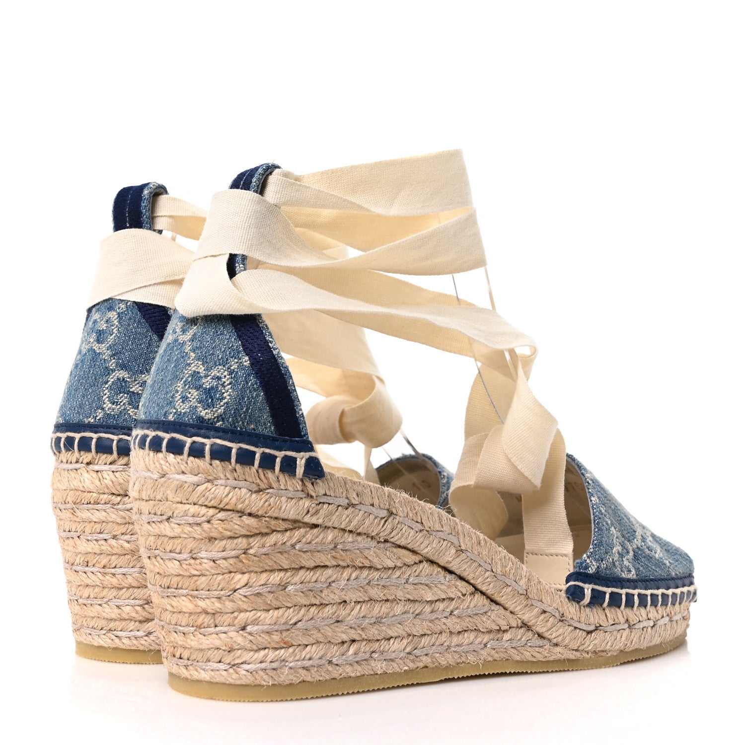 Gucci New Denim GG Monogram Pilar Ankle Wrap Espadrille Wedge Sandals 36.5 Light Blue 5 of 8