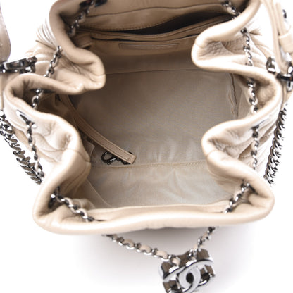 Chanel Deerskin Chevron Small CC Chain Bucket Bag Beige 4 of 11