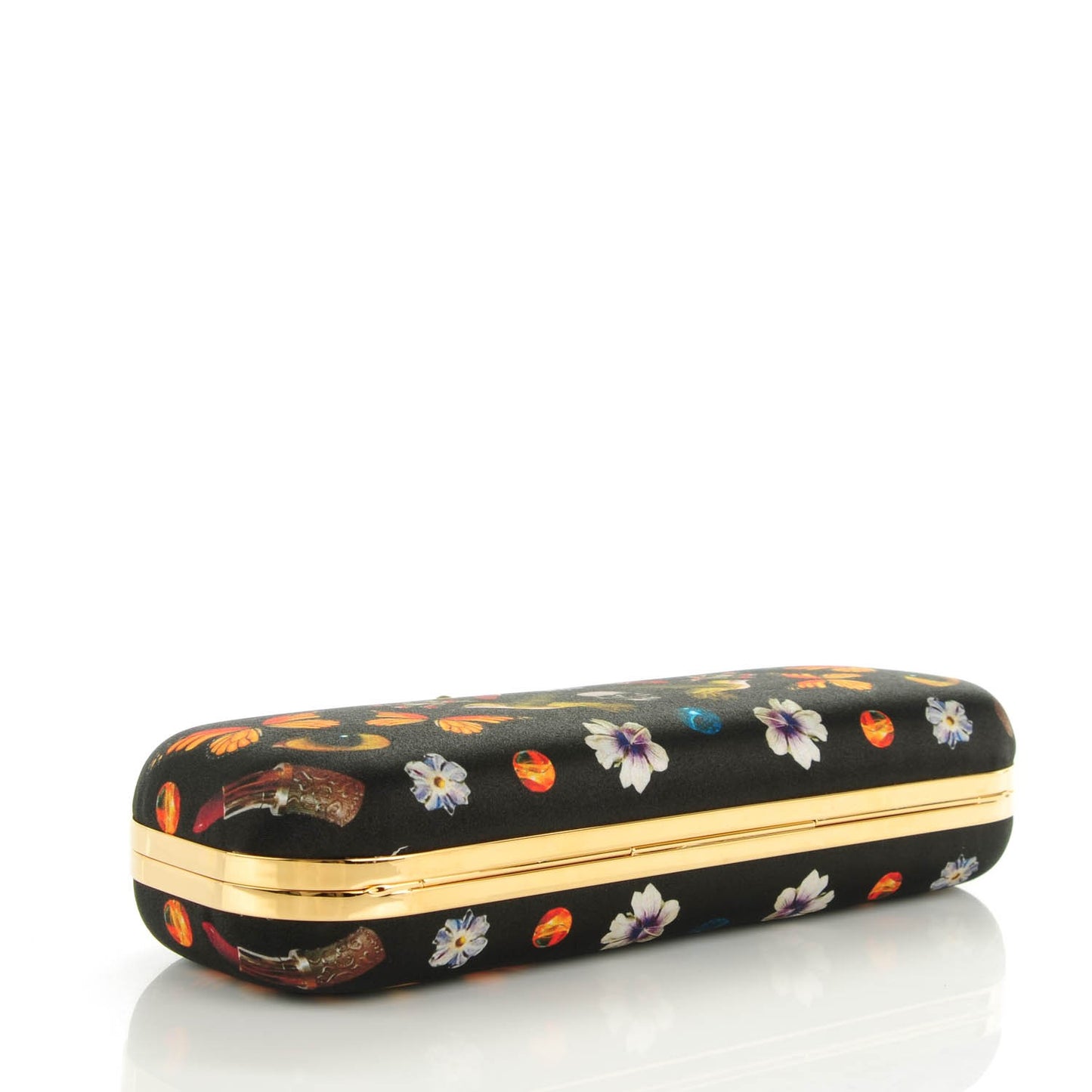 Silk Obsession Print Skull Knuckle Box Clutch Black