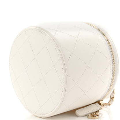 Chanel Lambskin Quilted Round Small Vanity Case With Chain White Black 10 of 11