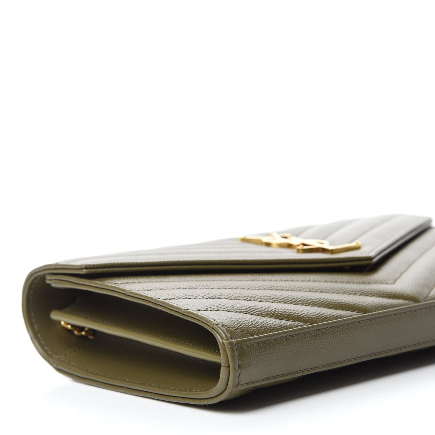 Grain De Poudre Matelasse Chevron Monogram Chain Wallet Vert Kaki