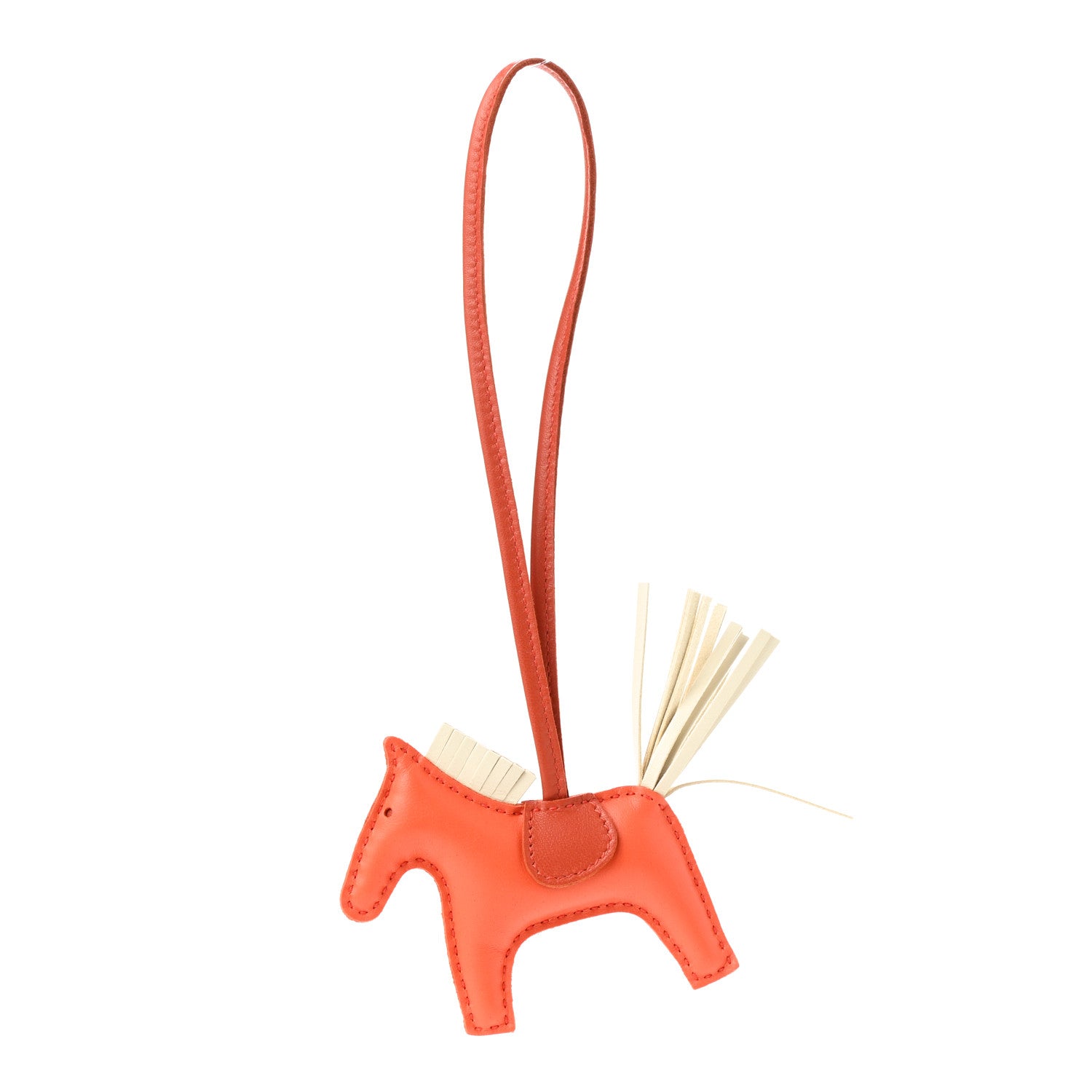 Hermes Milo Lambskin Grigri Rodeo Horse Bag Charm PM Orange Poppy Craie Terre Battue 1 of 5