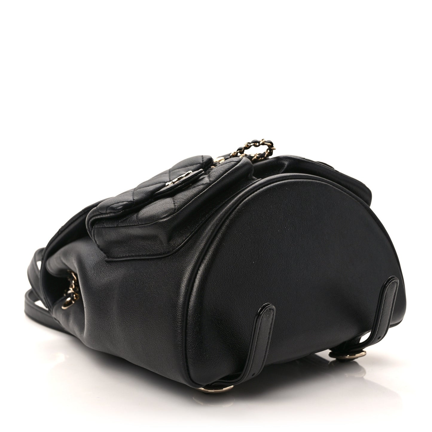 Calfskin Quilted Medium Duma Pockets Drawstring Backpack Black