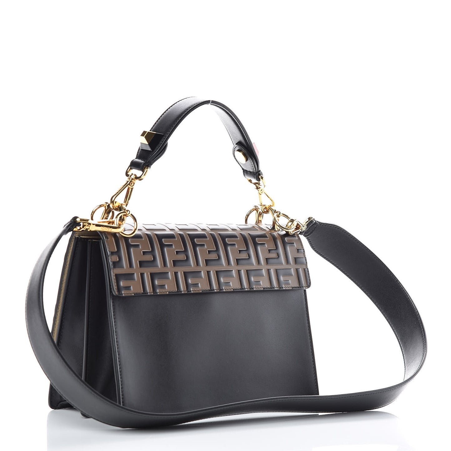 Vitello Liberty Bi-Color FF 1974 Embossed Kan I Shoulder Bag Black Maya