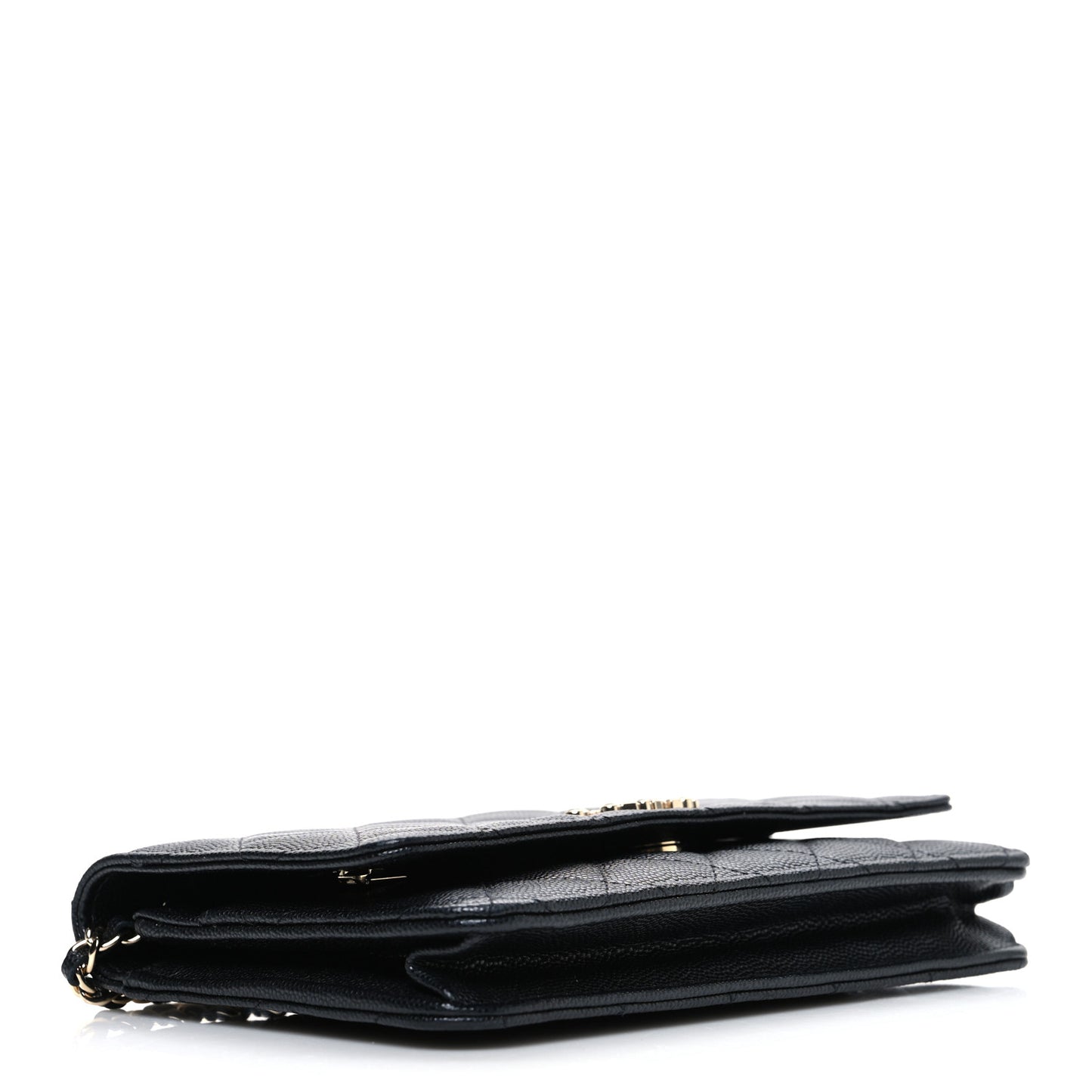 Shiny Caviar Enamel Quilted CC Wallet On Chain WOC Black