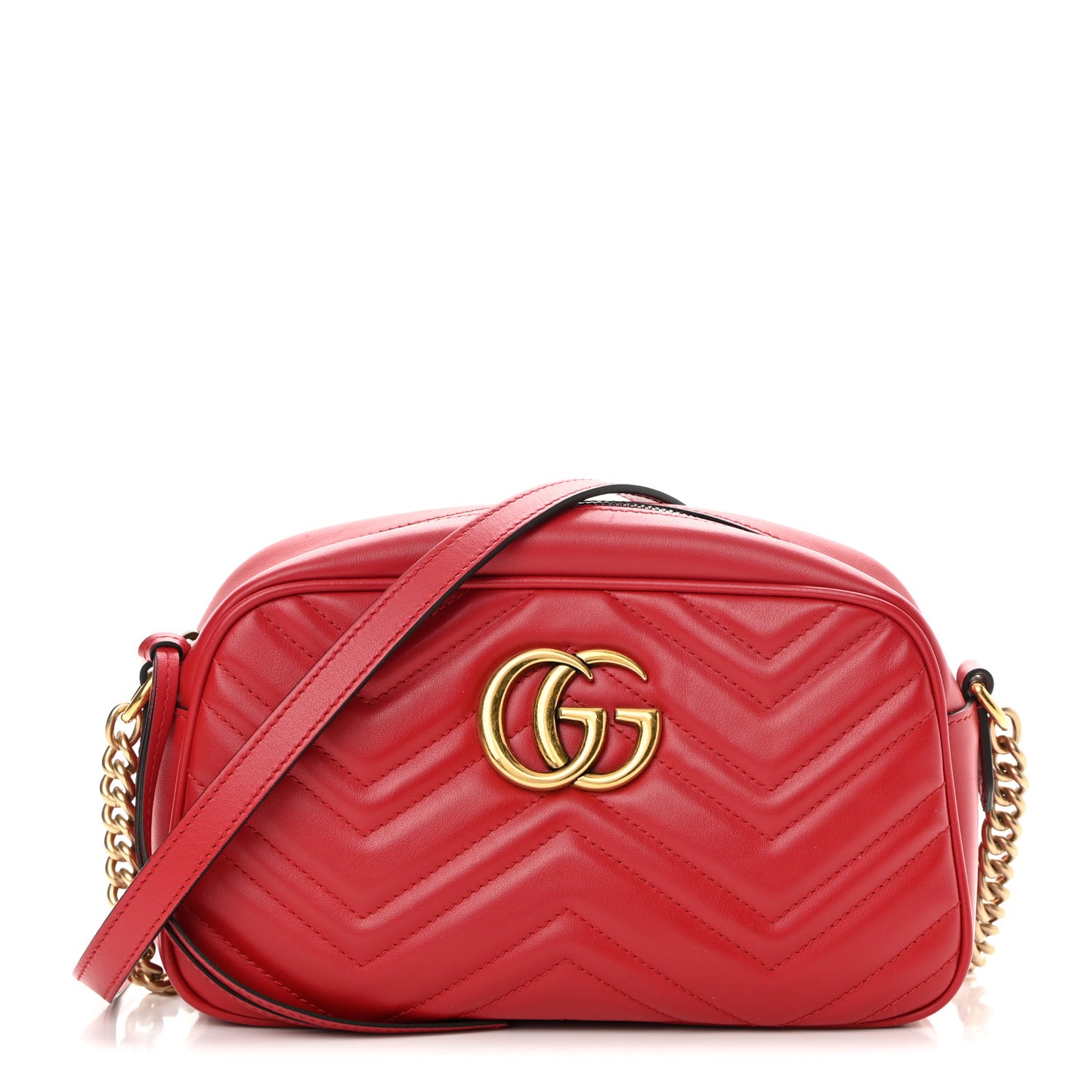 Calfskin Matelasse Small GG Marmont Chain Shoulder Bag Hibiscus Red