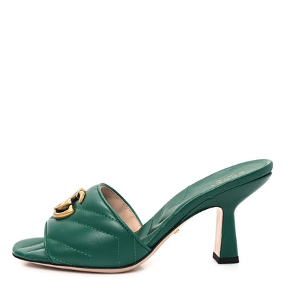 Gucci Nappa Matelasse GG Marmont 75mm Slide Sandals 36 Emerald 1 of 10