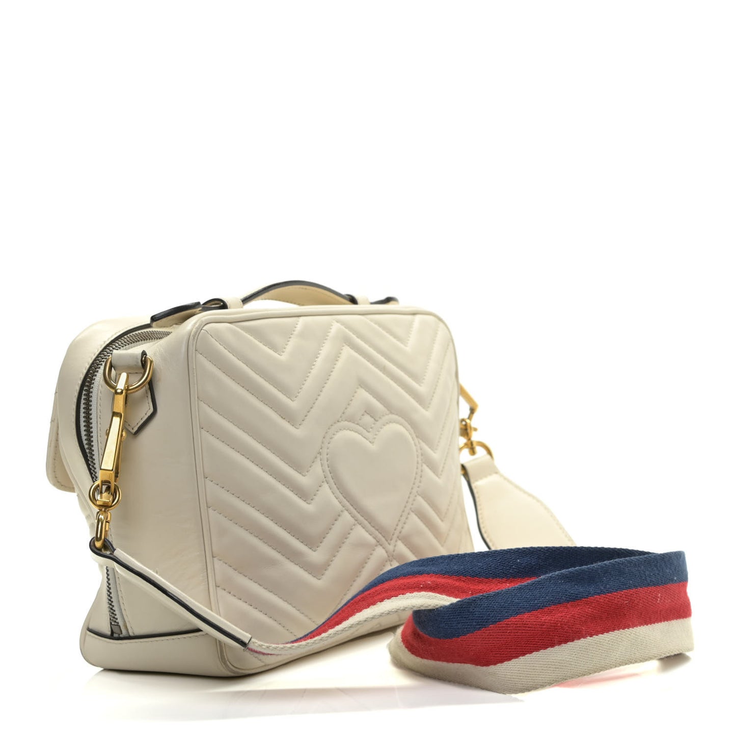 Calfskin Matelasse Sylvie Web Small GG Marmont Top Handle Shoulder Bag White