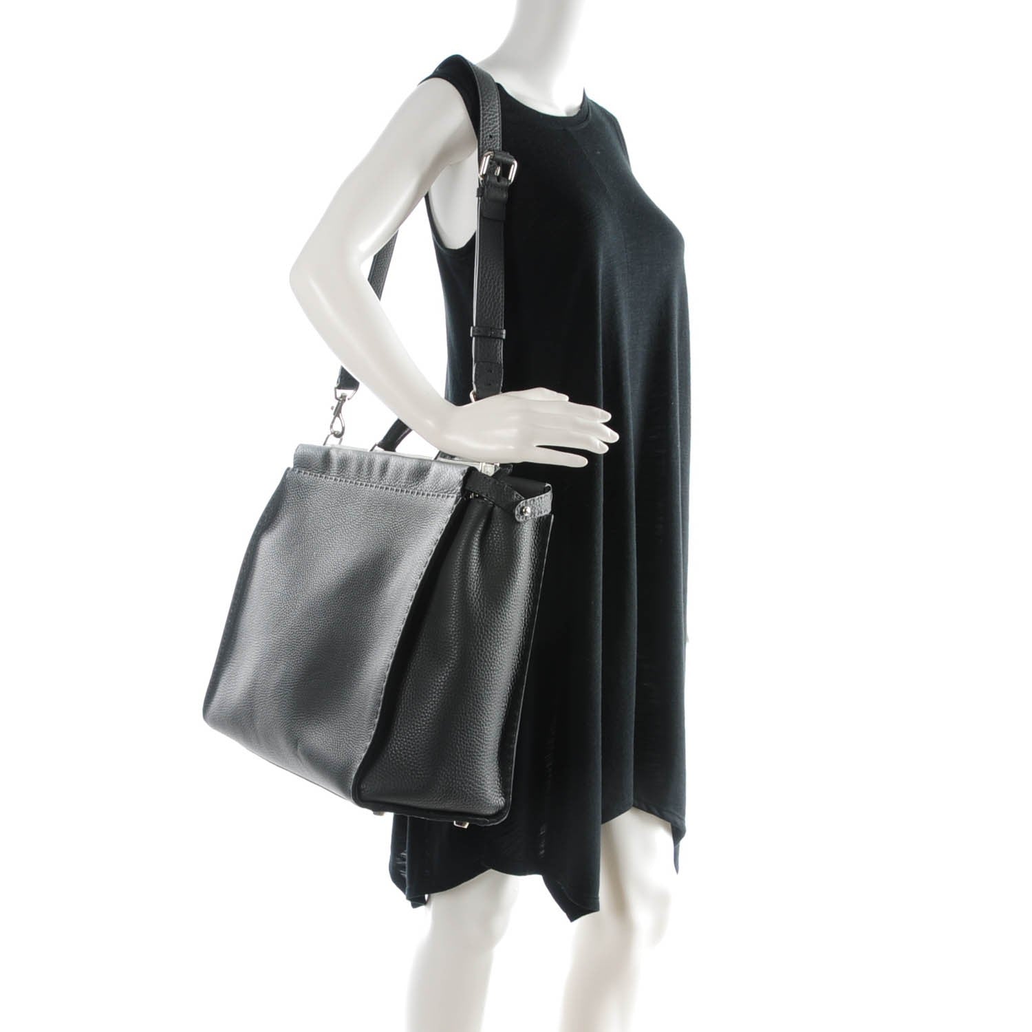 Fendi Calfskin Romano Lamb Fur Crocodile Selleria Monster Eyes Large Peekaboo Iconic Satchel Grey 2 of 10