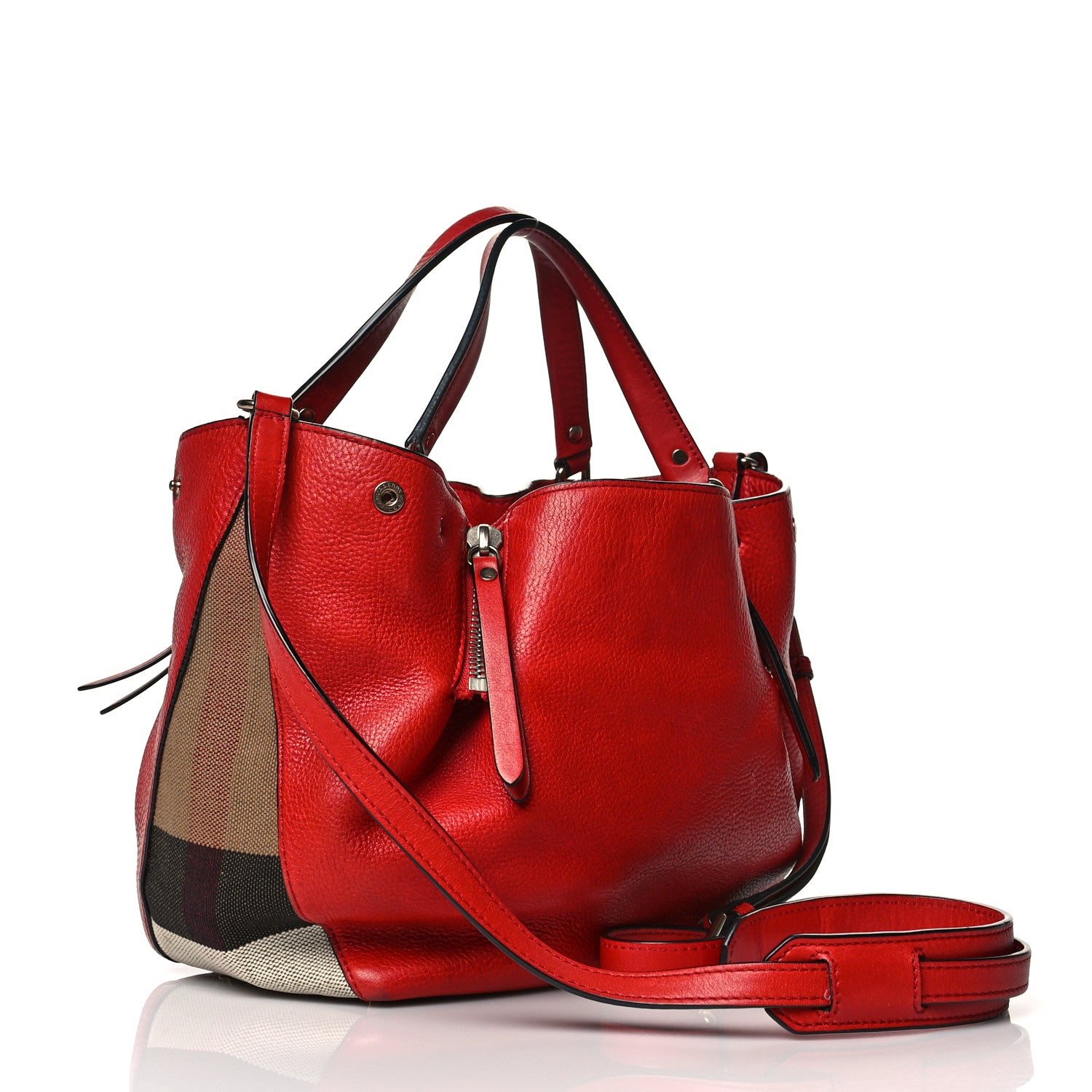 Burberry Grainy Calfskin House Check Small Maidstone Red 2 of 18