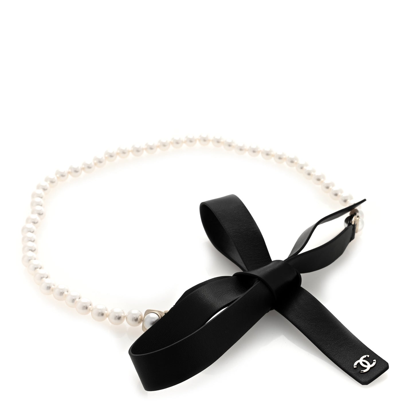 Lambskin Pearl CC Chain Belt XS Black