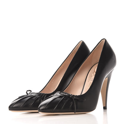 Gucci Nappa Bow High Heel Pumps 38.5 Black 3 of 9