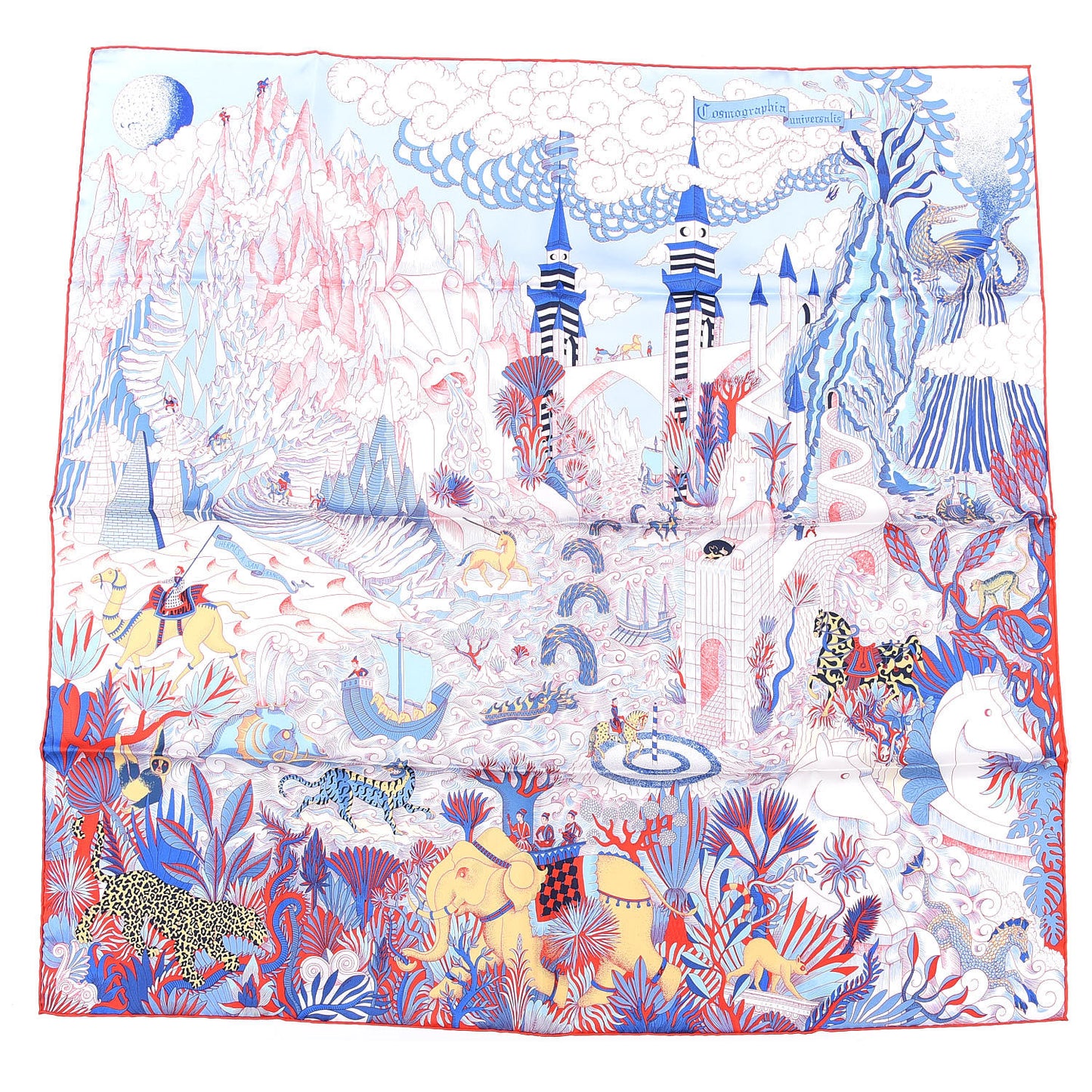 Silk Cosmographia Universalis Scarf 90 Ciel White Rouge