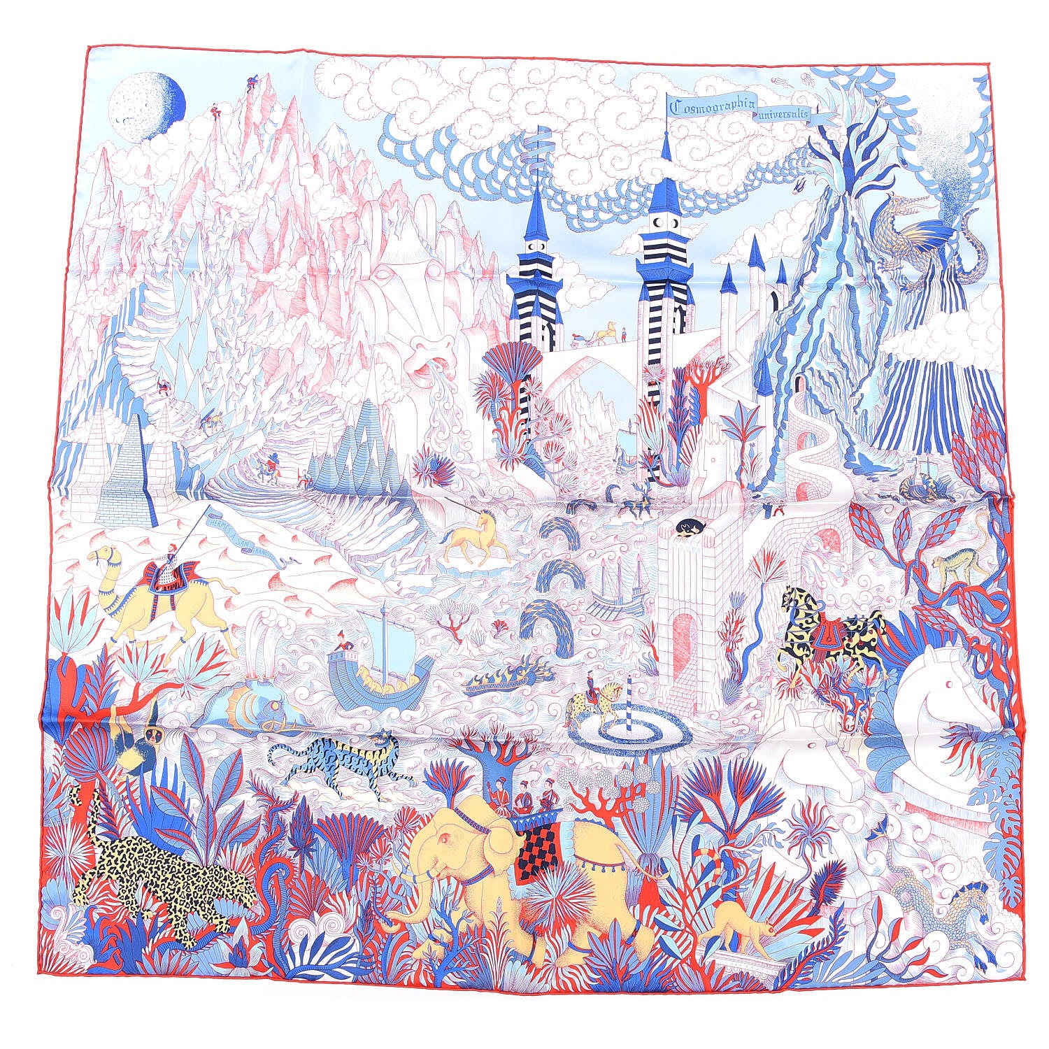 Hermes Silk Cosmographia Universalis Scarf 90 Ciel White Rouge 1 of 7