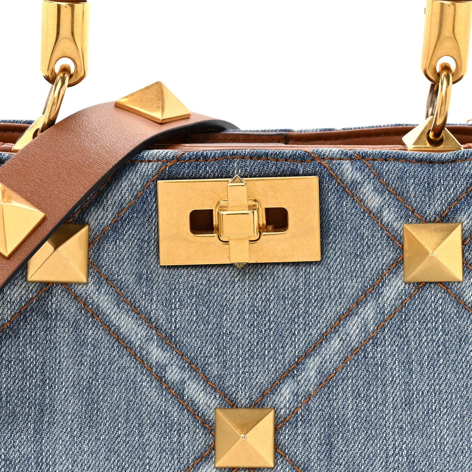 Valentino Garavani Denim Small Roman Stud The Handle Bag Light Denim Selleria 8 of 12