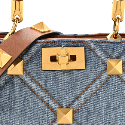 Valentino Garavani Denim Small Roman Stud The Handle Bag Light Denim Selleria 8 of 12