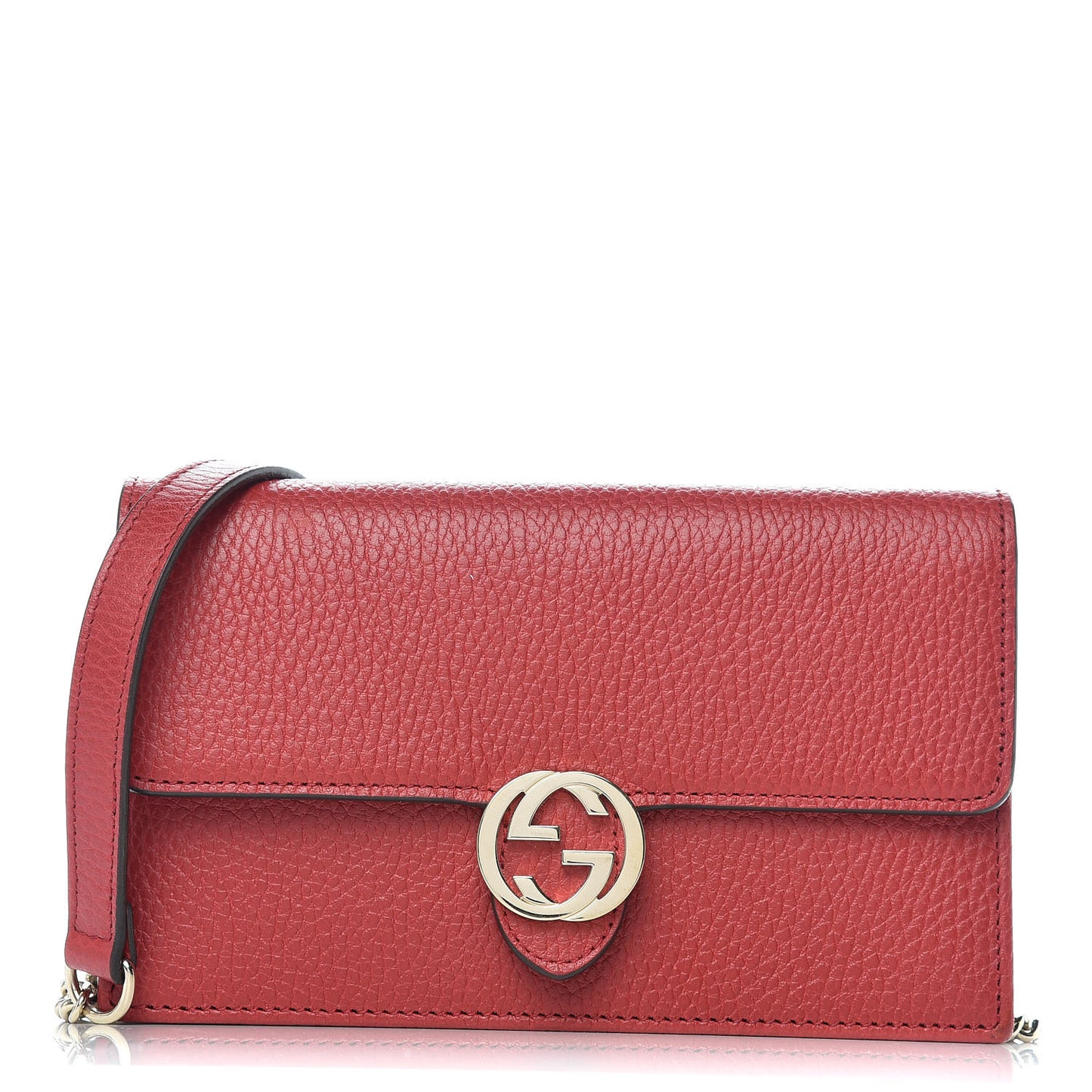 Dollar Calfskin Interlocking G Chain Wallet Red