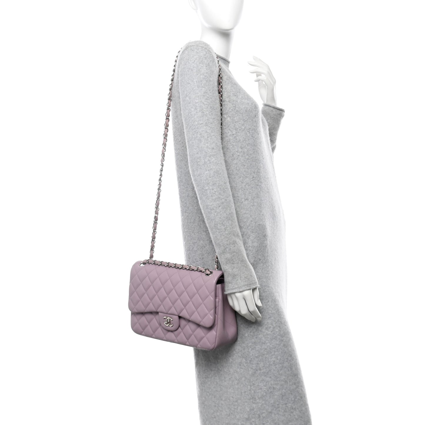 Lambskin Quilted Jumbo Double Flap Light Purple