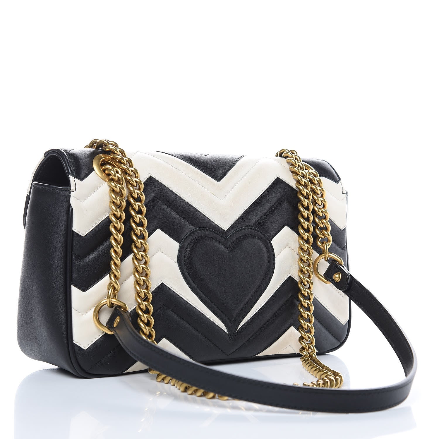 Gucci Calfskin Matelasse Small GG Marmont Shoulder Bag Black White 3 of 15