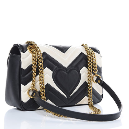 Gucci Calfskin Matelasse Small GG Marmont Shoulder Bag Black White 3 of 15