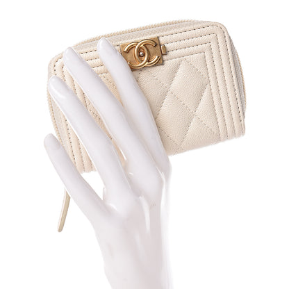 Chanel Caviar Quilted Boy Zip Around Coin Purse Wallet Ivory 2 of 8