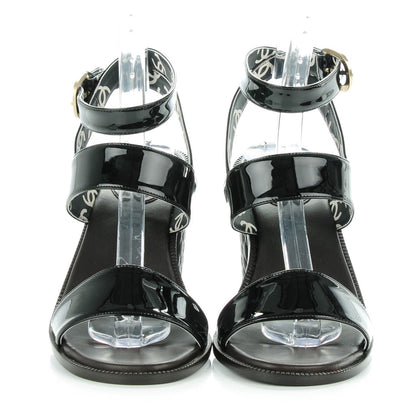 Chanel Patent Calfskin Quilted Heel Sandals 40 Black 2 of 9