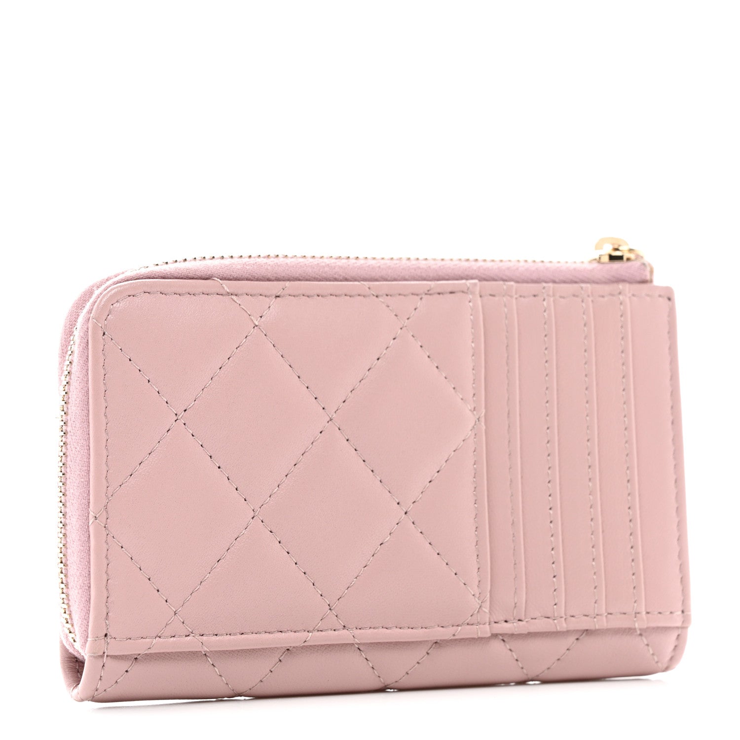 Chanel Lambskin Quilted Pearl Crystal CC Zip Around Card Holder Pink 3 of 9