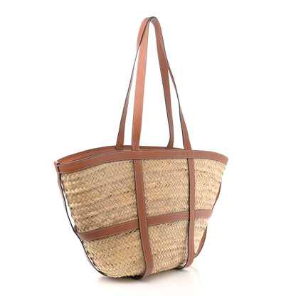 Celine Raffia Calfskin Large Gridded Basket Tote Tan 3 of 10