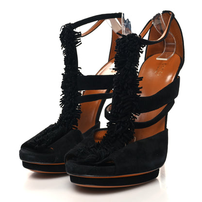 Gucci Suede Fringe Youma Platform Strap Sandals 40.5 Black 3 of 7