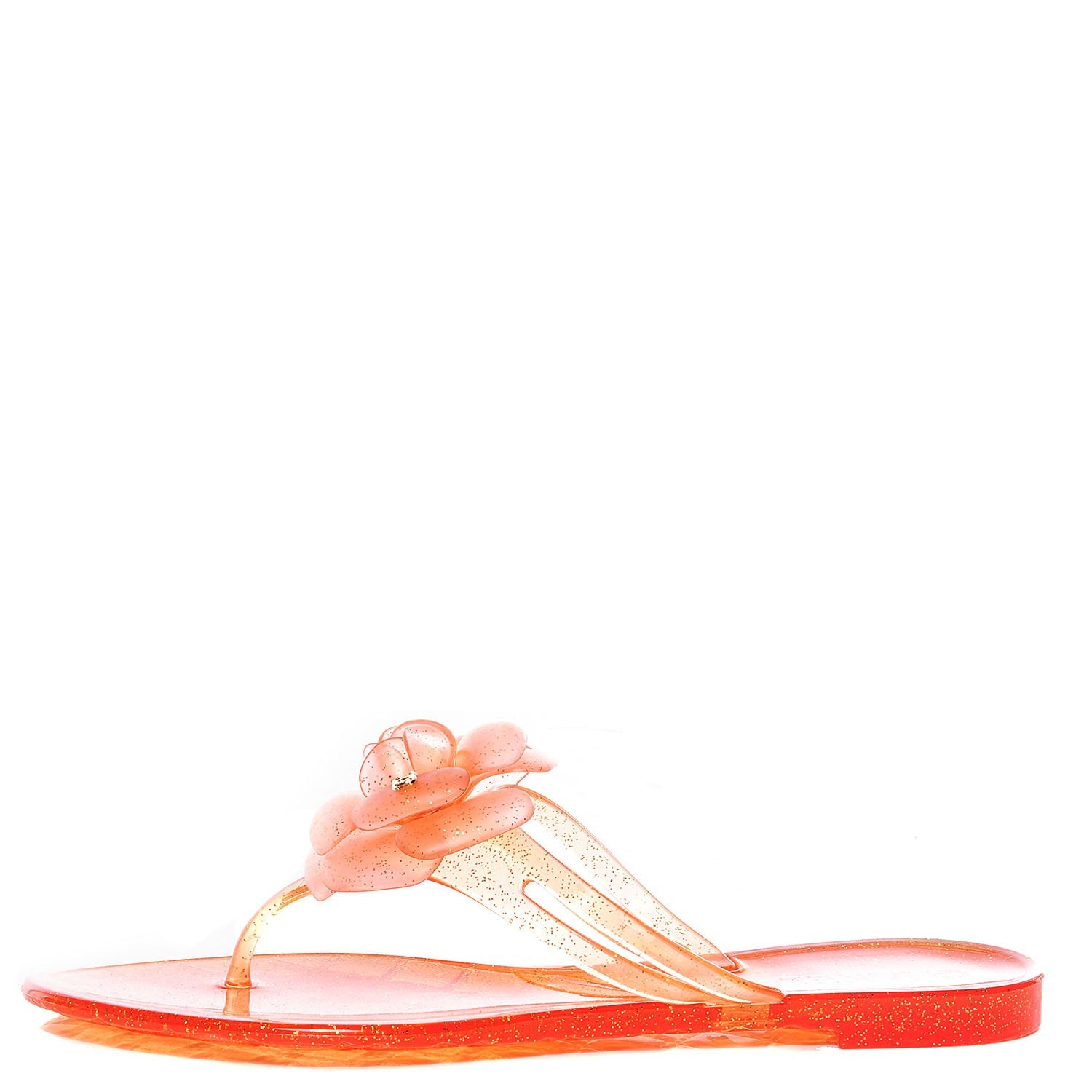 Chanel Jelly Camellia Glitter Thong Sandals 39 Orange 1 of 8