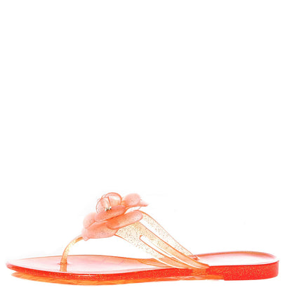 Chanel Jelly Camellia Glitter Thong Sandals 39 Orange 1 of 8