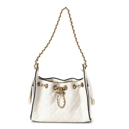 Chanel Braided Raffia Calfskin Mini Chanel 25 Handbag White Black 1 of 13