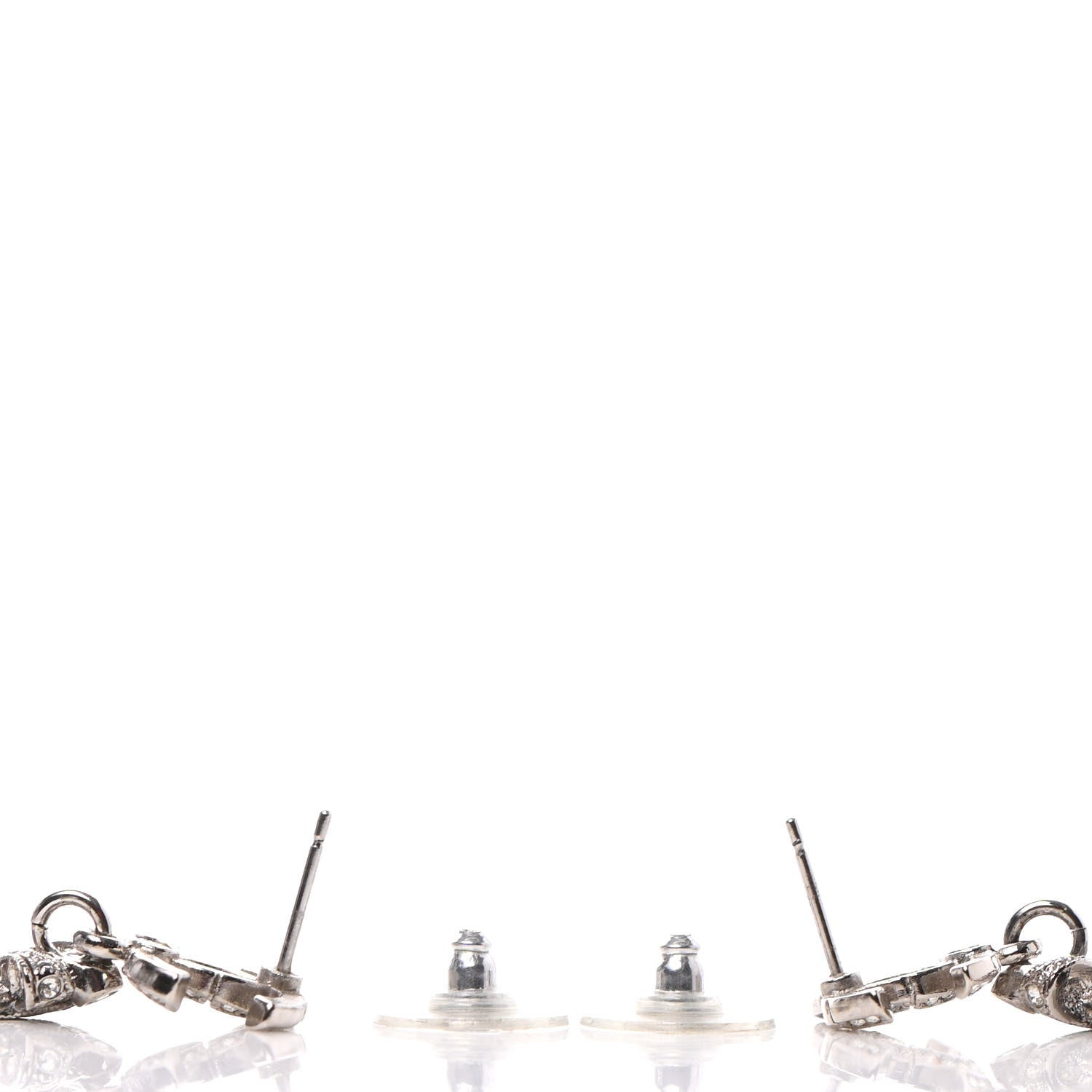 Chanel Crystal CC Drop Earrings Silver 3 of 4