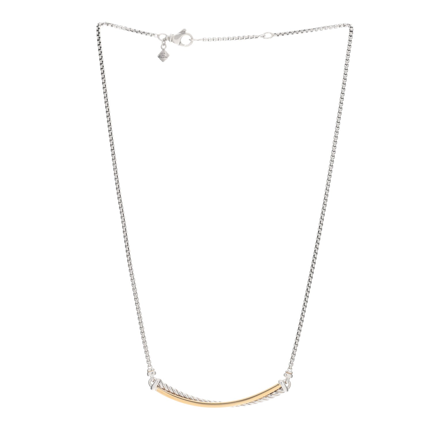 David Yurman Sterling Silver 18K Yellow Gold Crossover Bar Pendant Necklace 2 of 3