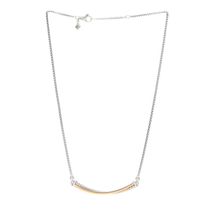 David Yurman Sterling Silver 18K Yellow Gold Crossover Bar Pendant Necklace 2 of 3