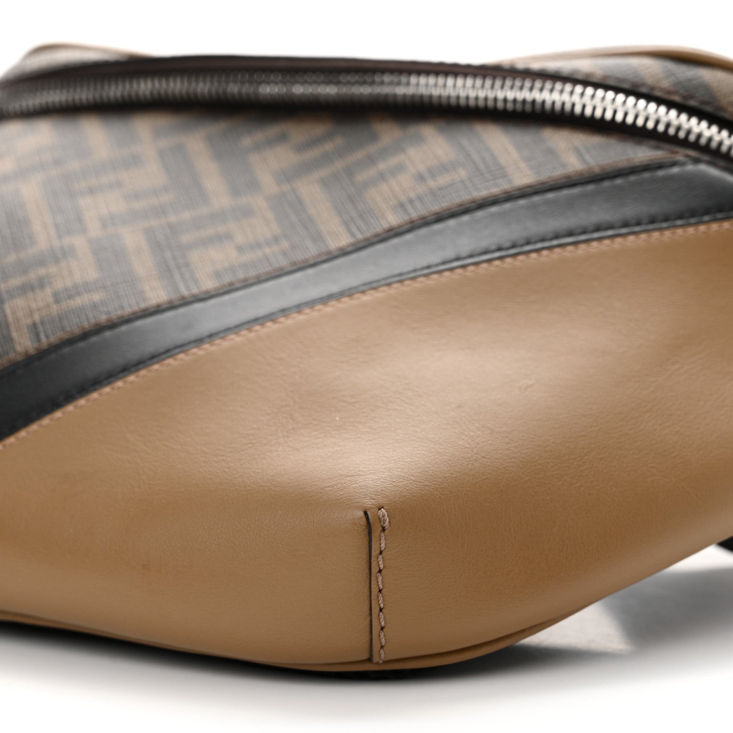 Fendi Glazed Fabric Vitello Cover FF 1974 Diagonal Bi-Color Belt Bag Tobacco Moro Sand Black 10 of 10