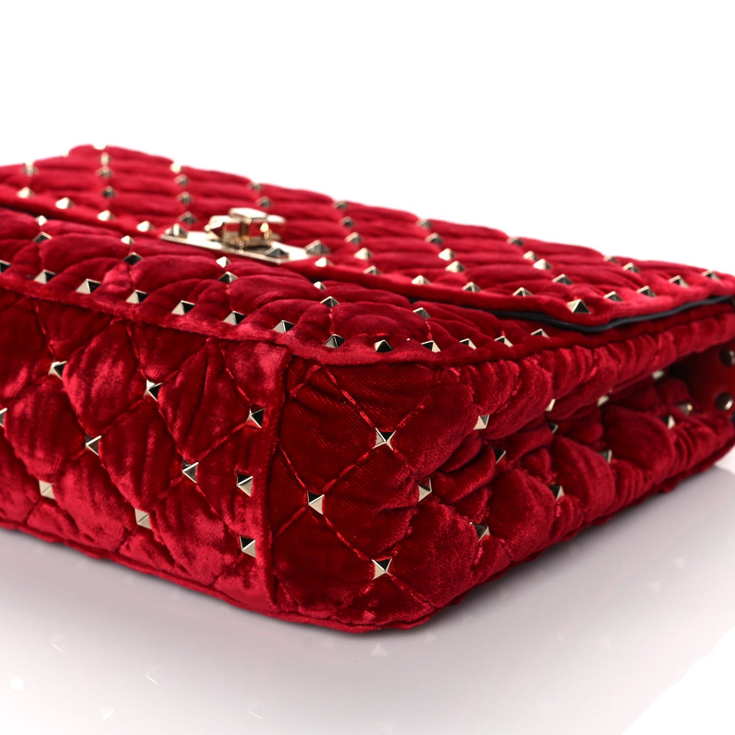Velvet Medium Rockstud Spike Shoulder Bag Rosso Valentino