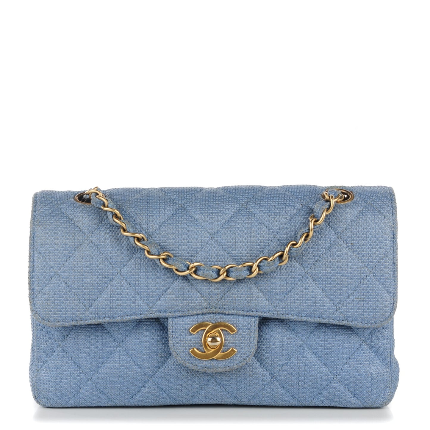 Tweed Quilted Small Double Flap Blue